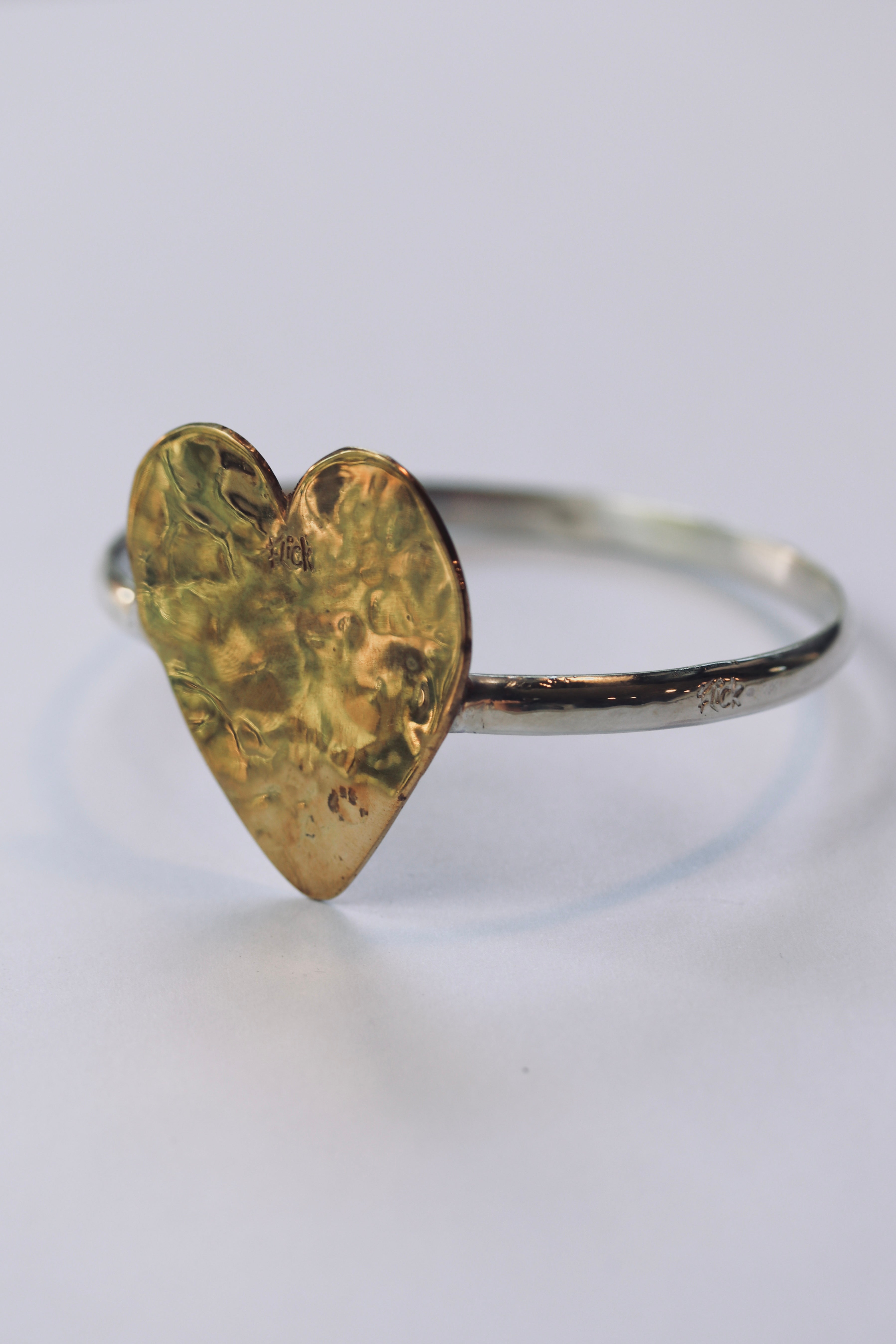 Big heart Bangle Silver and Brass