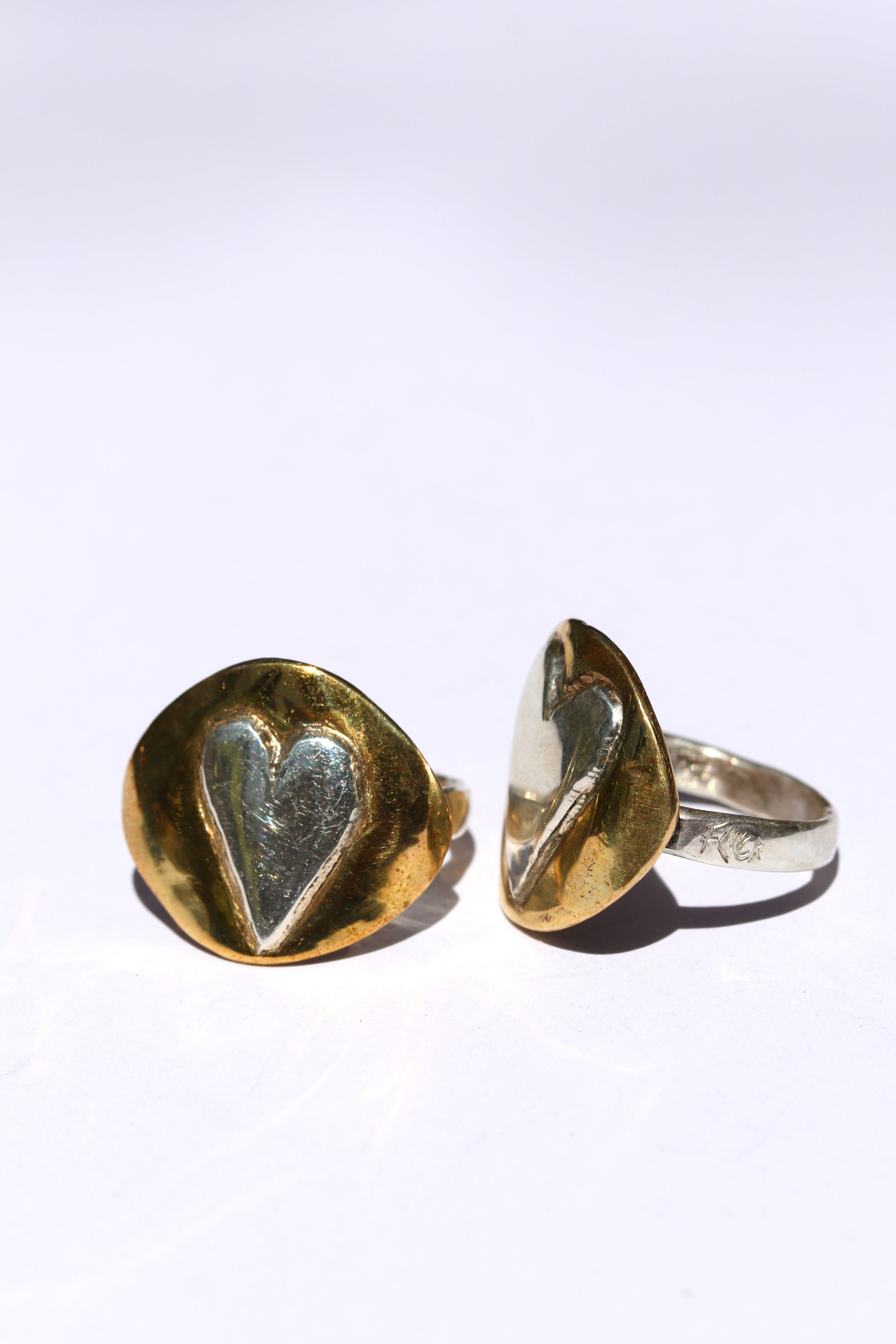 Shield ring  brass and silver