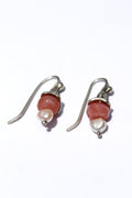 Silver, Salmon Quartz and White Pearl Earrings