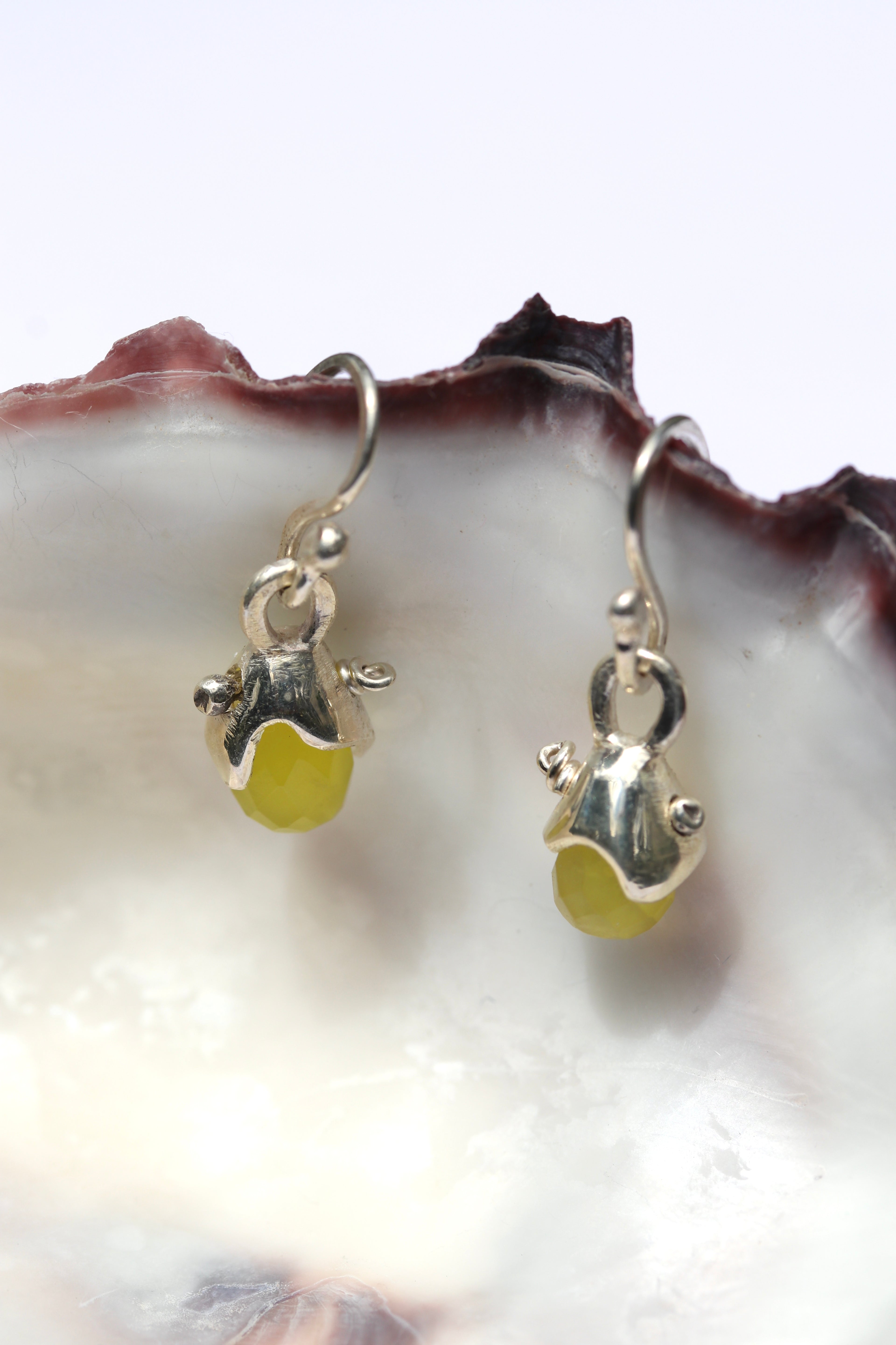 Silver and Chartreuse Quartz Drop Earrings