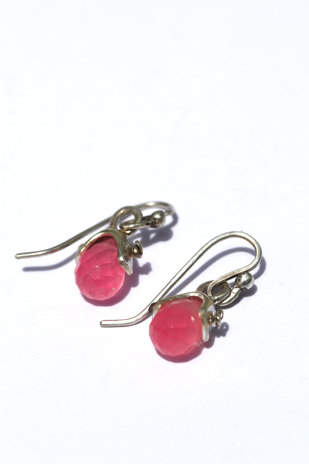 Silver and Pink Quartz Drop Earrings