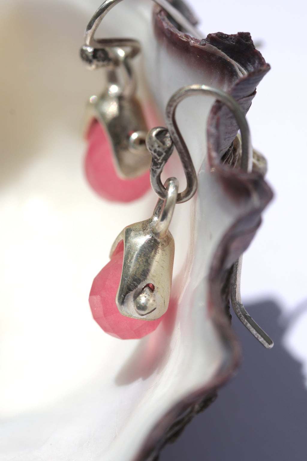 Silver and Pink Quartz Drop Earrings