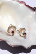 Silver, White Pearl and Burgundy Quartz Studs