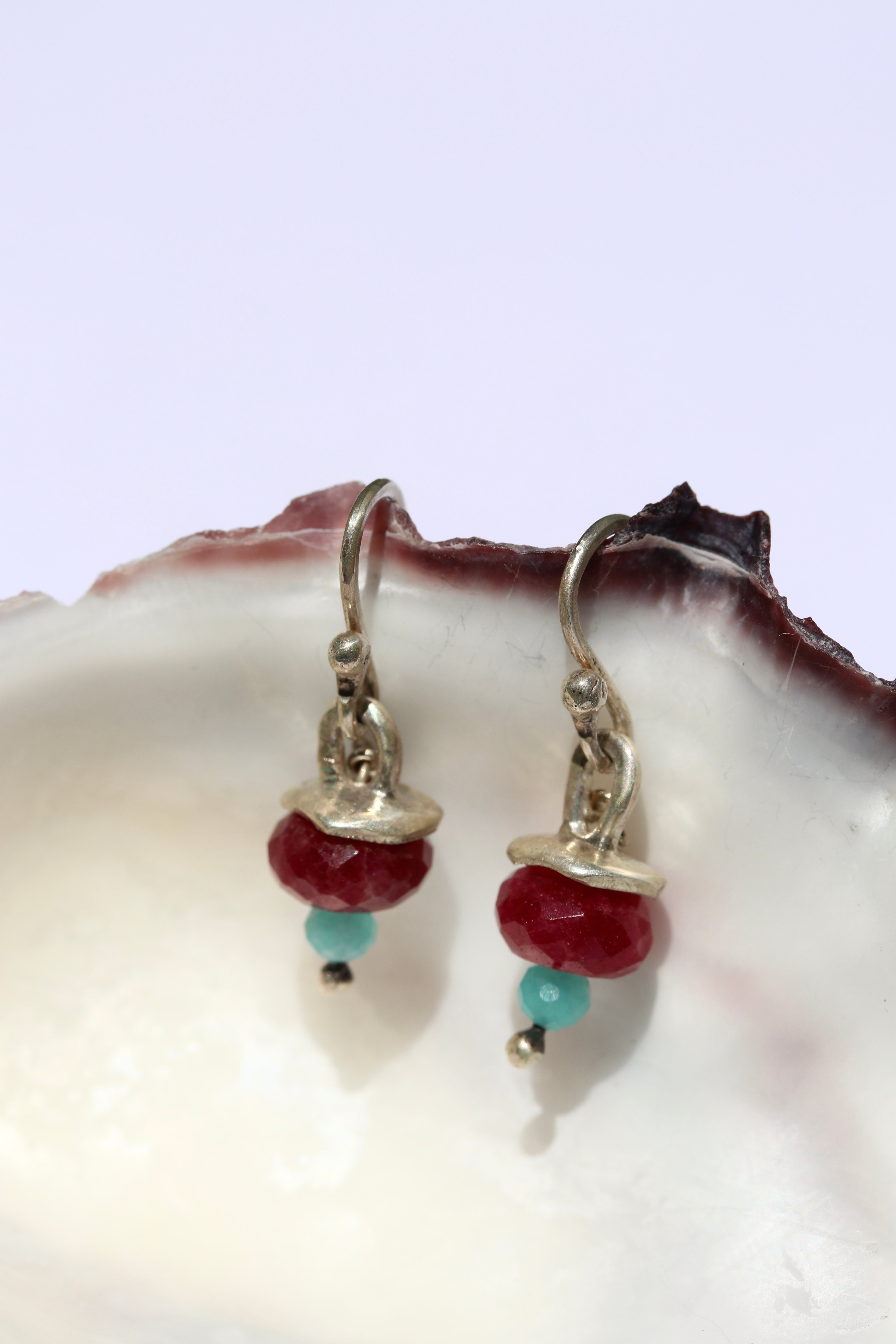 Pomegranate and Aqua Quartz  Earrings