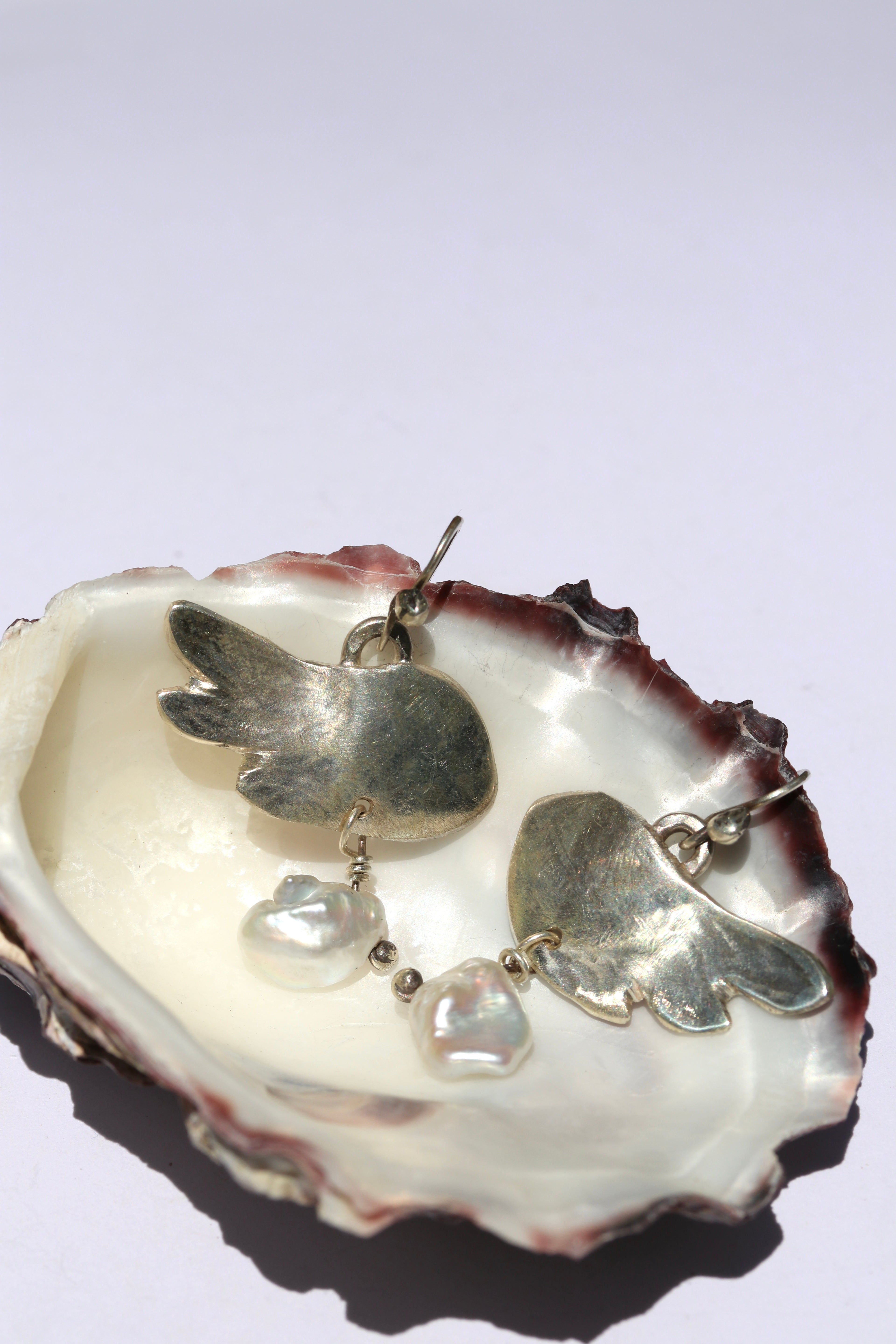 Angel Wings with Pearl on bottom - Silver and Fresh Water Pearl
