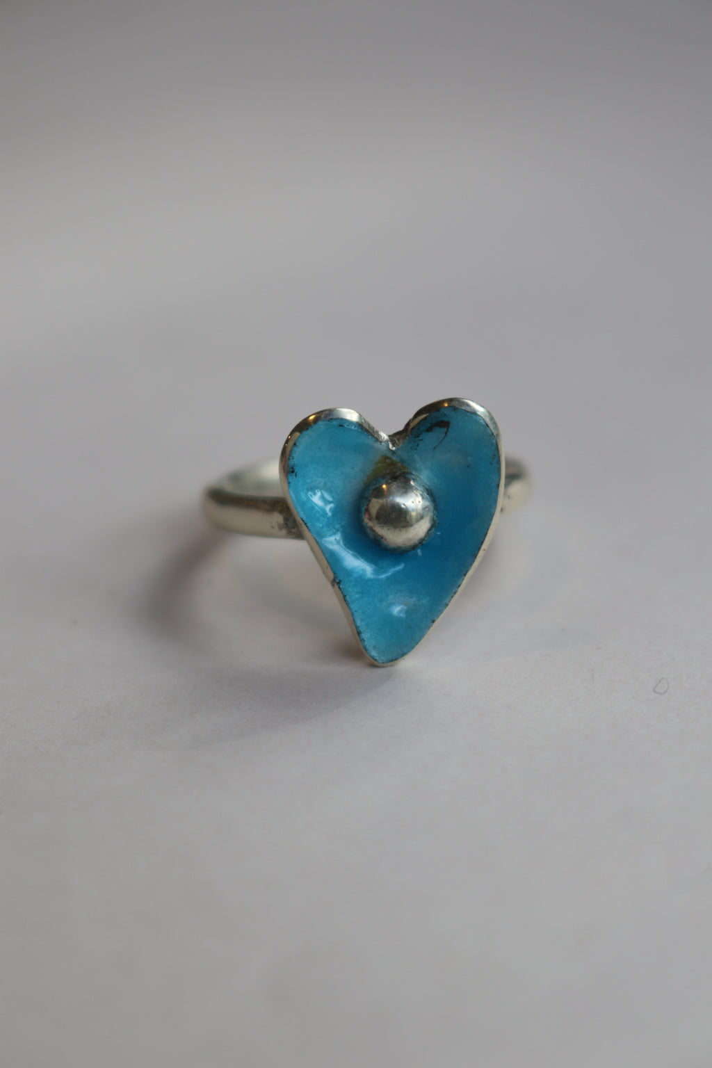 Heart Enamel Blue Ring