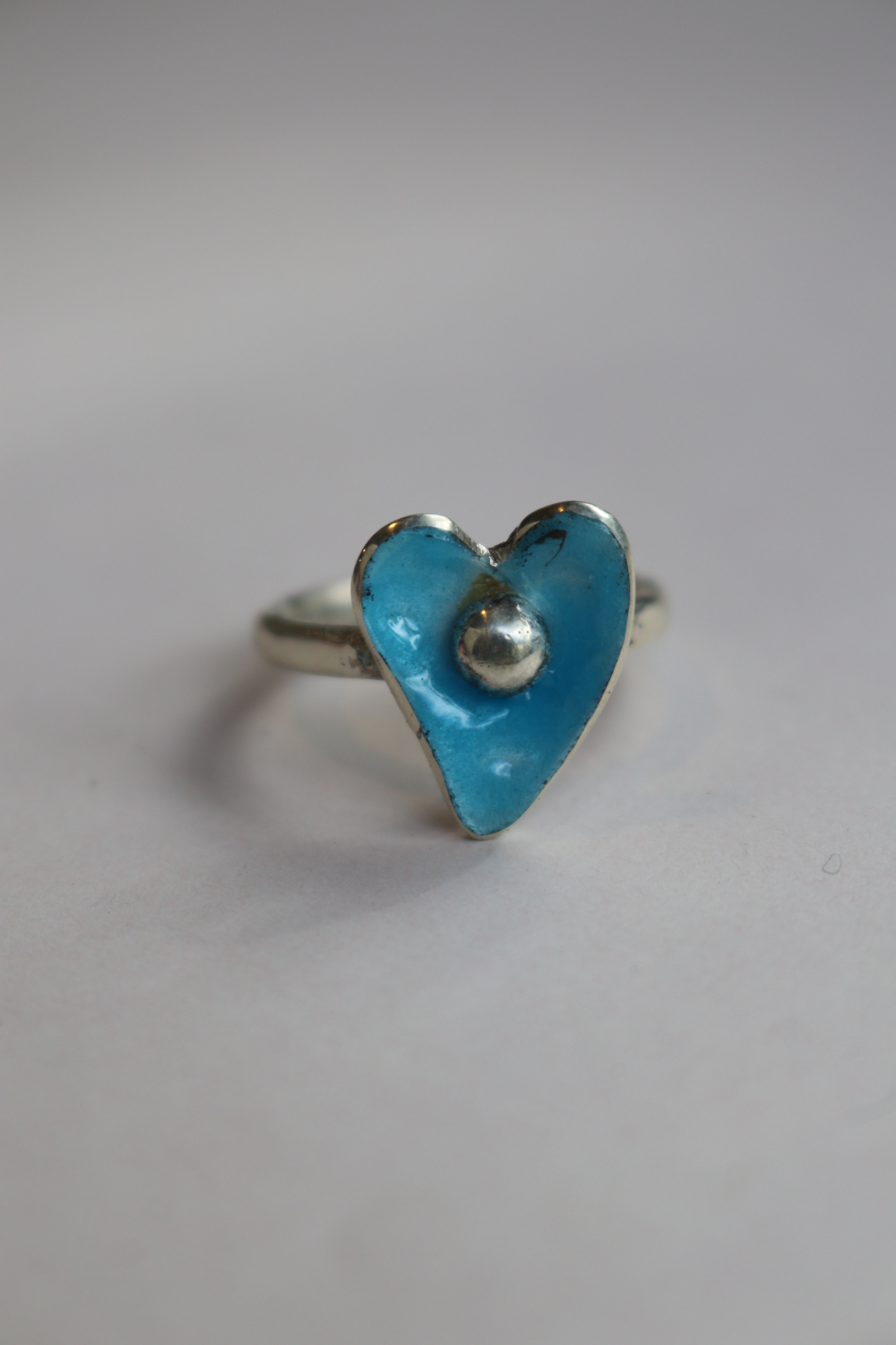 Heart Enamel Blue Ring