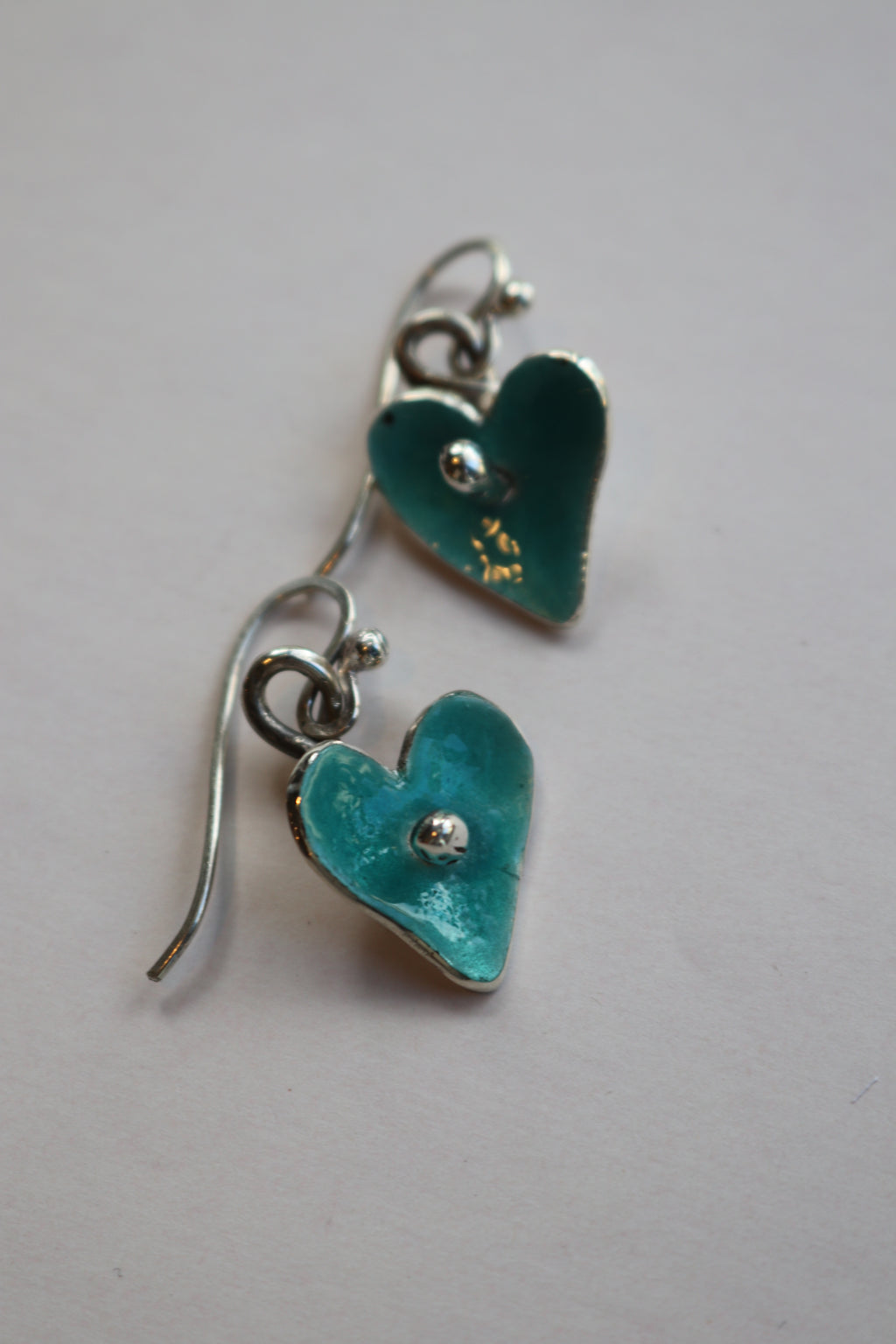 Blue Enamel Heart Hanging Earrings