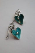 Blue Enamel Heart Hanging Earrings