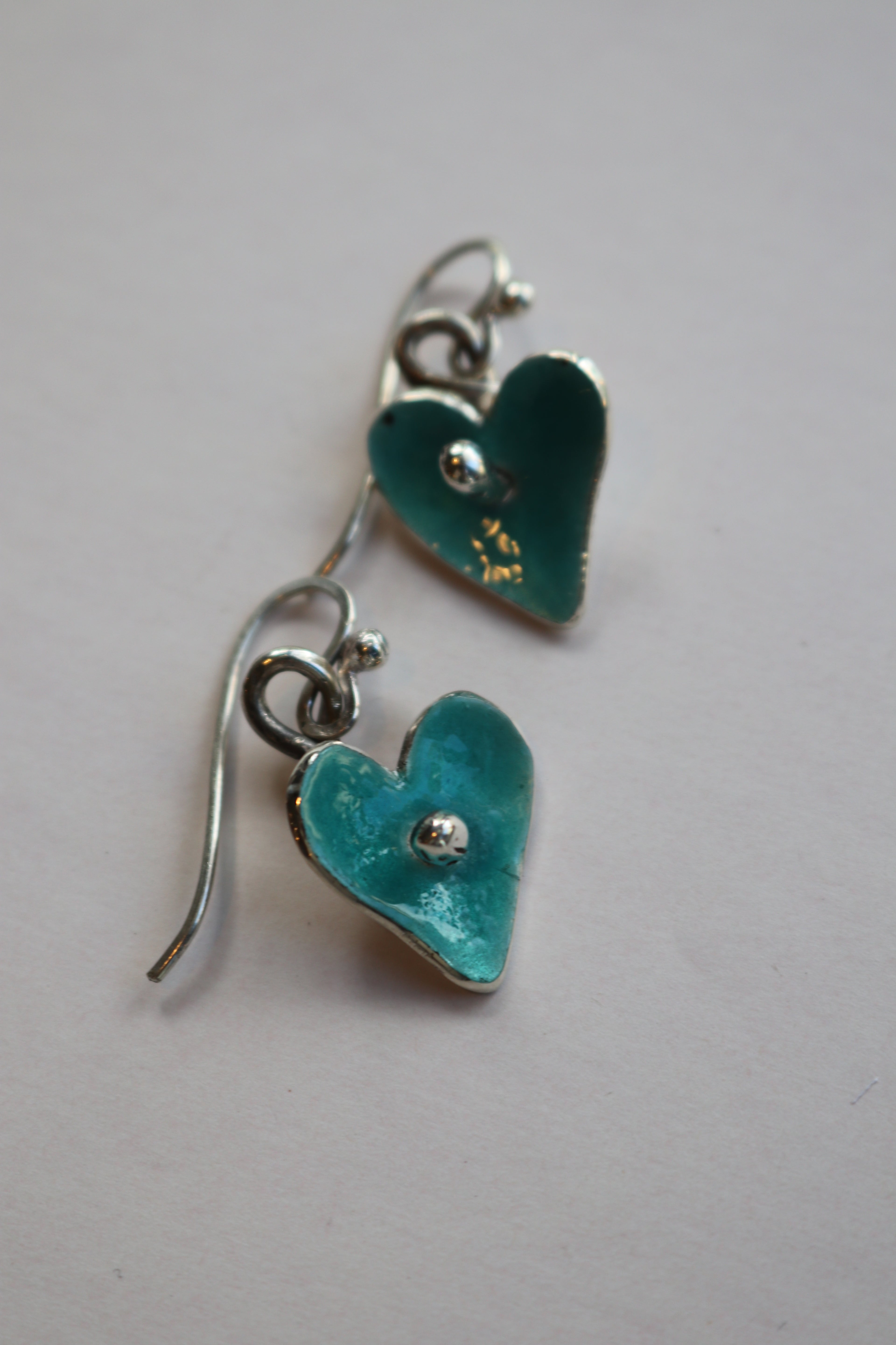 Blue Enamel Heart Hanging Earrings