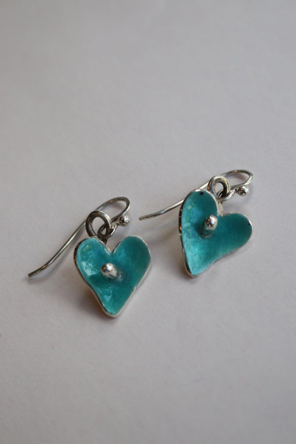 Blue Enamel Heart Hanging Earrings