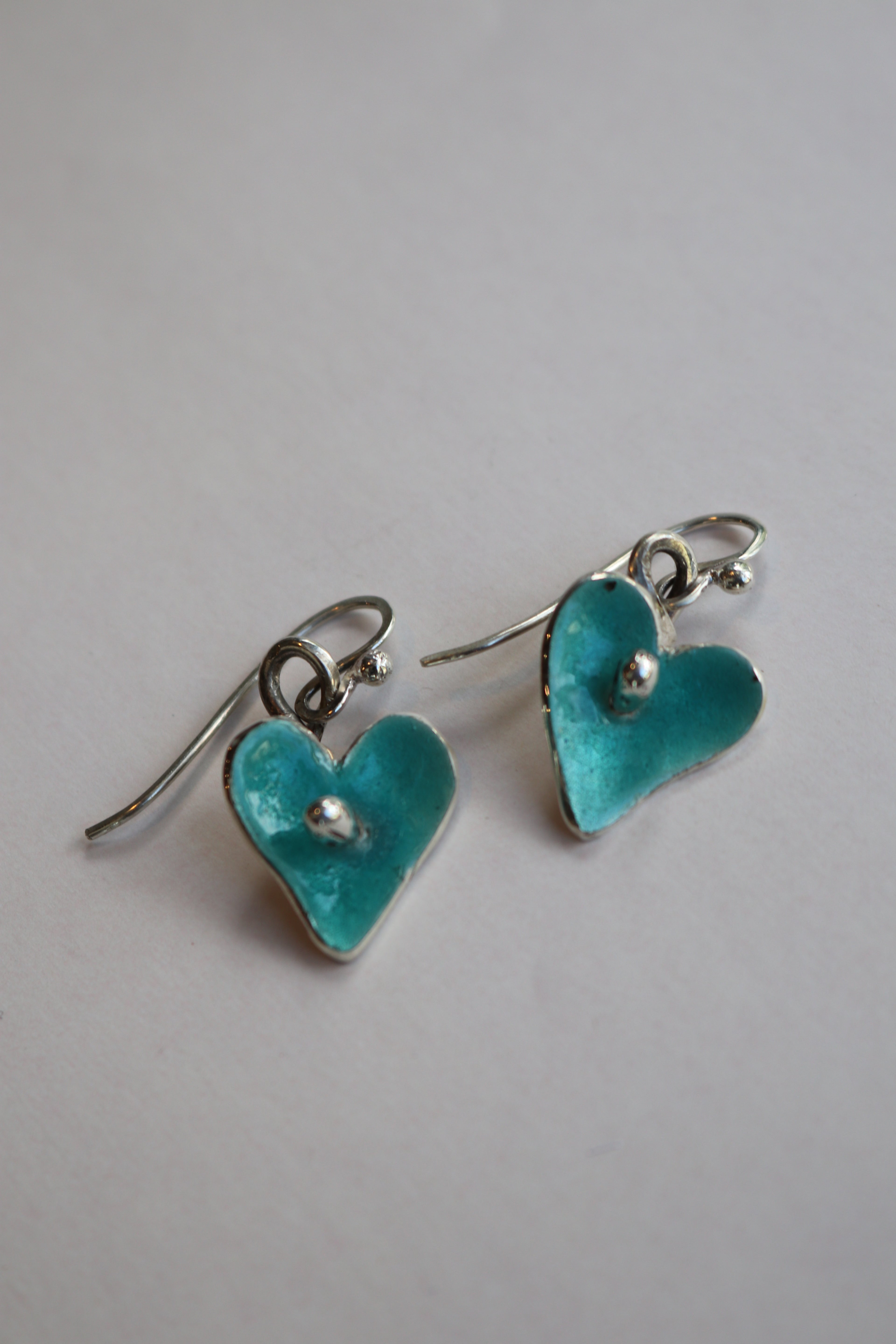 Blue Enamel Heart Hanging Earrings