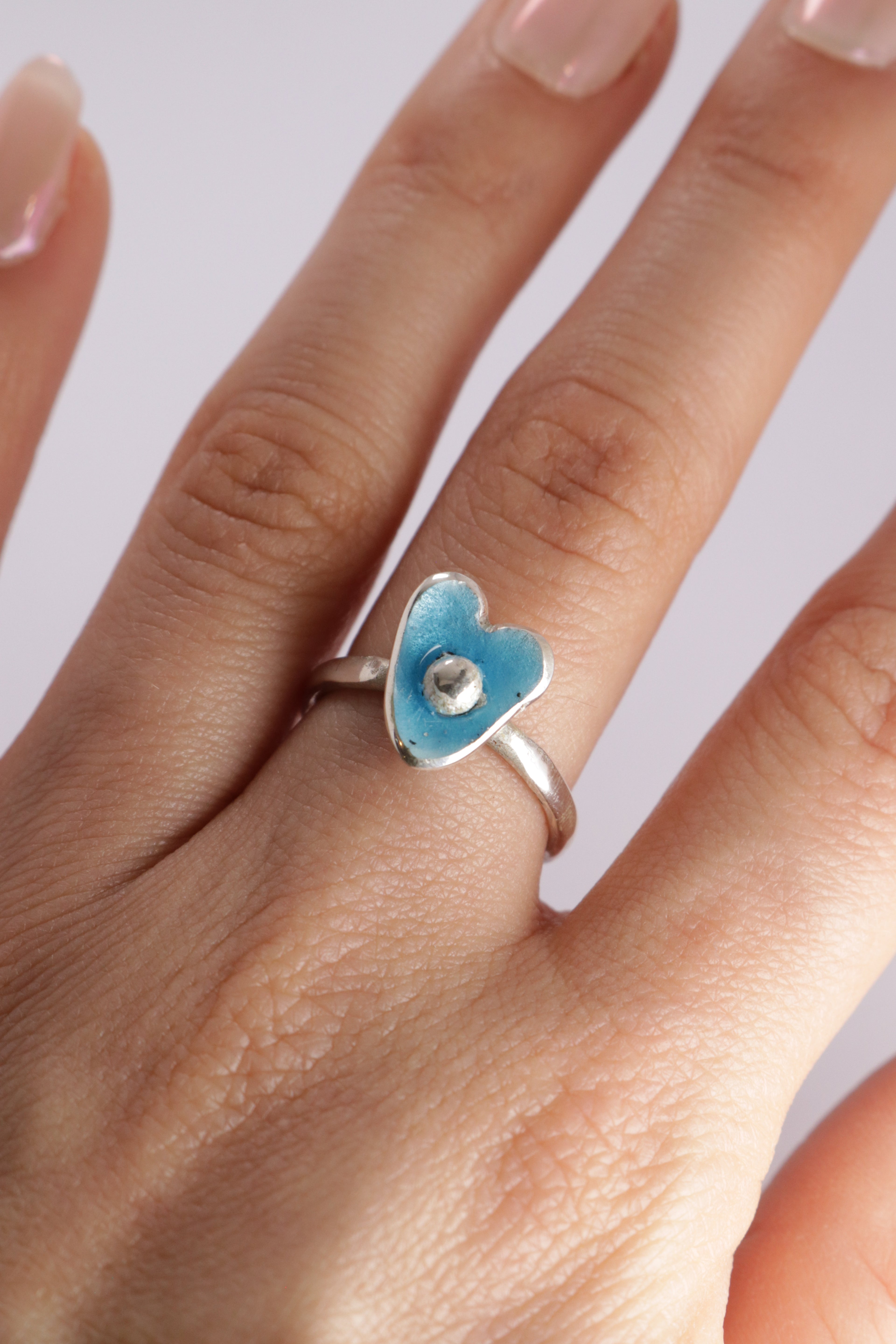 Heart Enamel Blue Ring