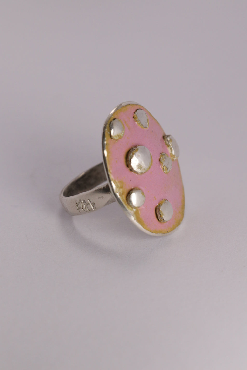 Pink Enamel Spotty Ring, Sterling Silver