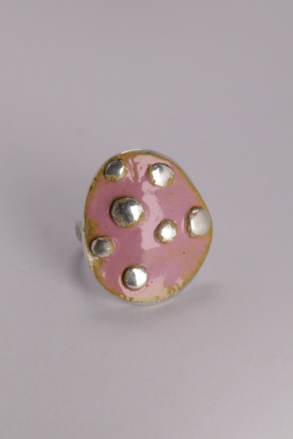 Pink Enamel Spotty Ring, Sterling Silver