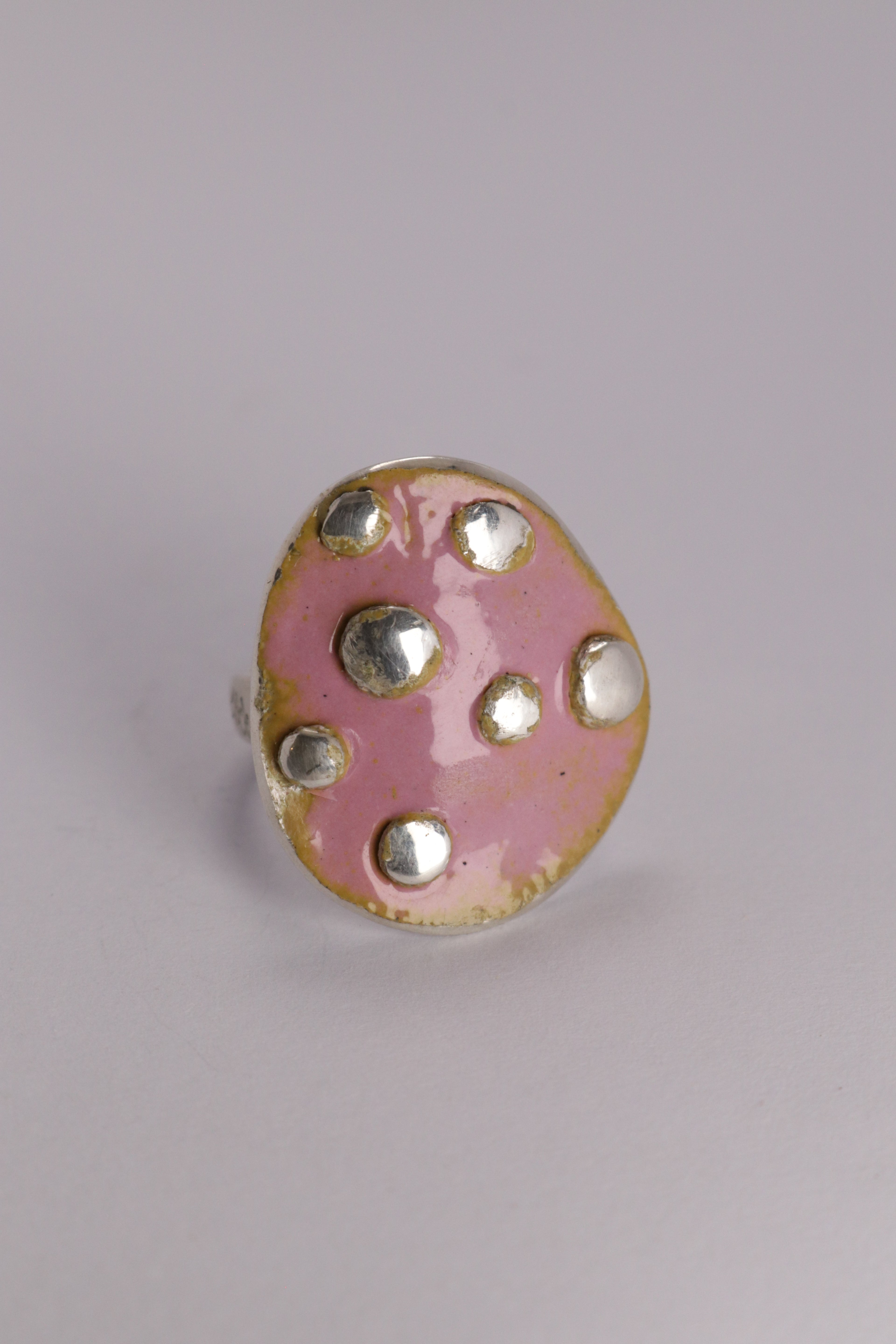 Pink Enamel Spotty Ring, Sterling Silver