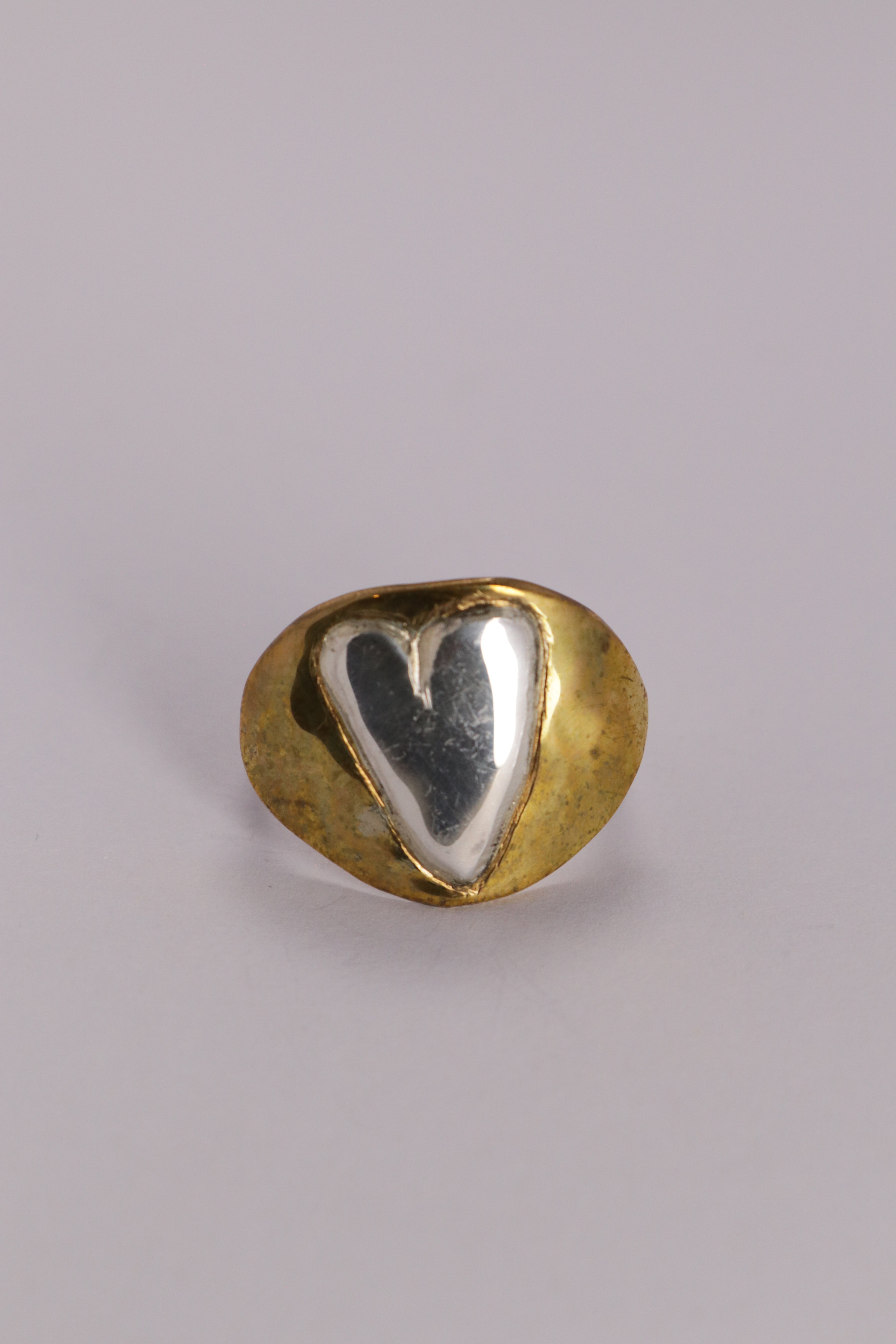 Shield ring  brass and silver