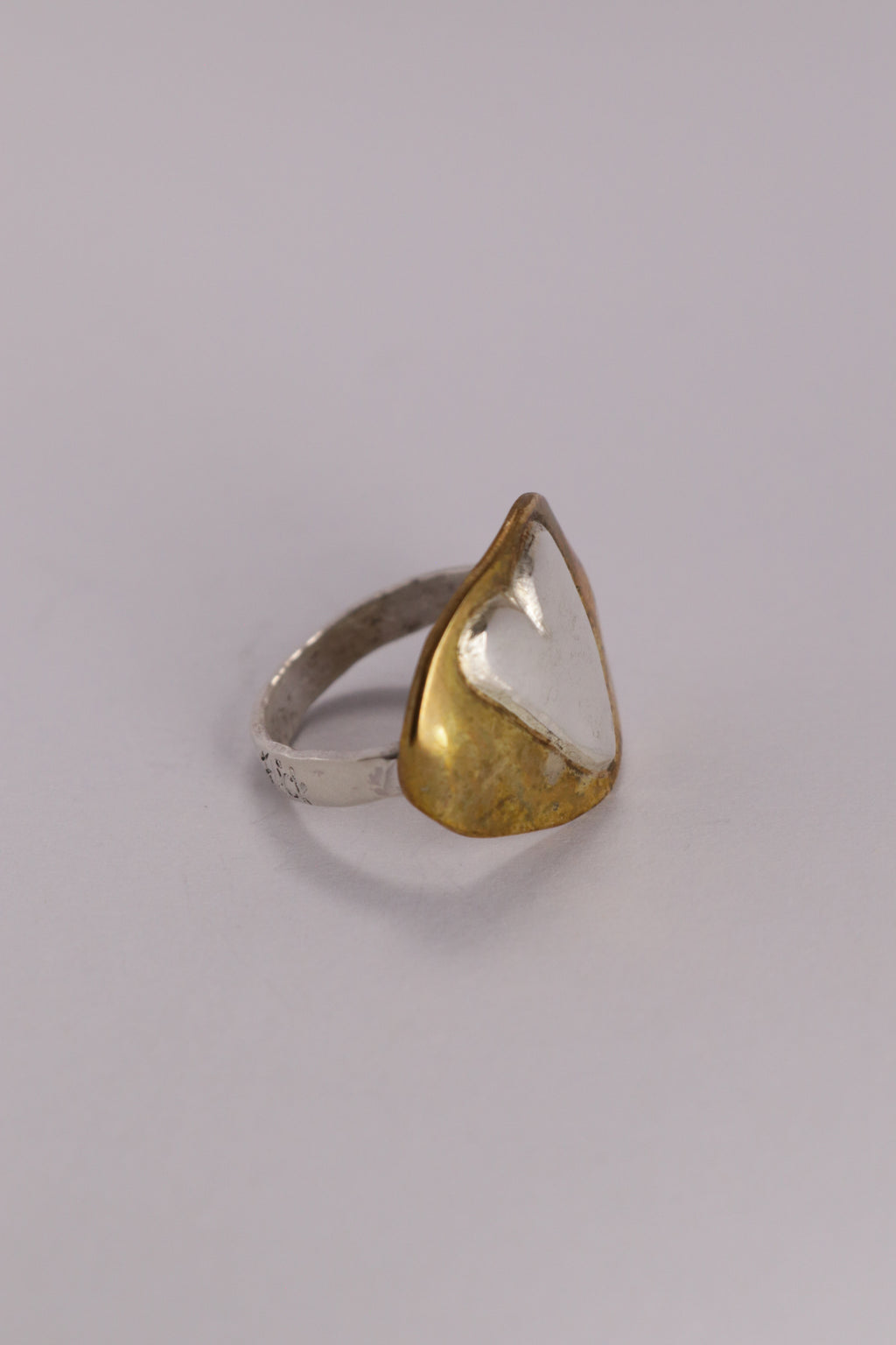 Shield ring  brass and silver