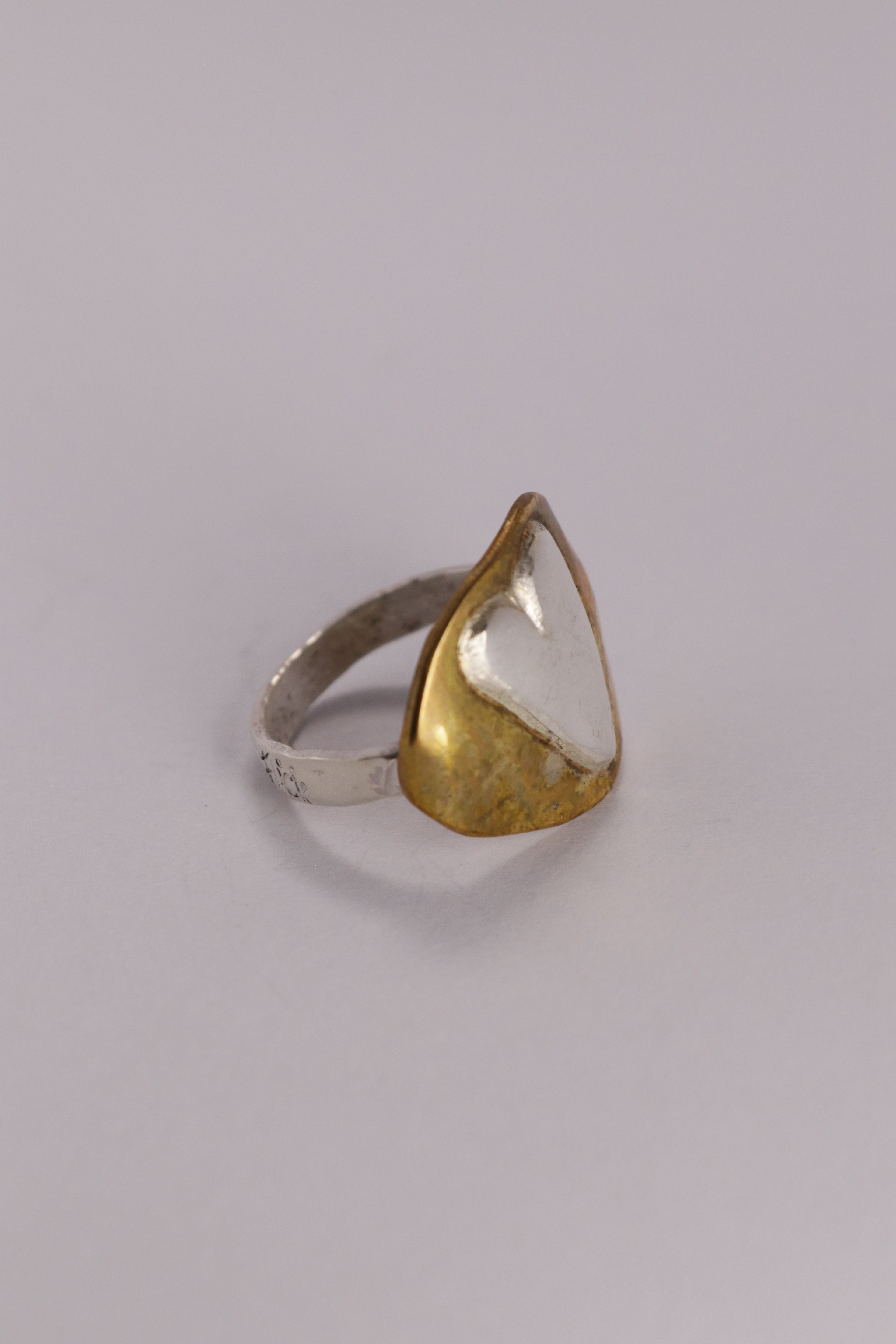 Shield ring  brass and silver