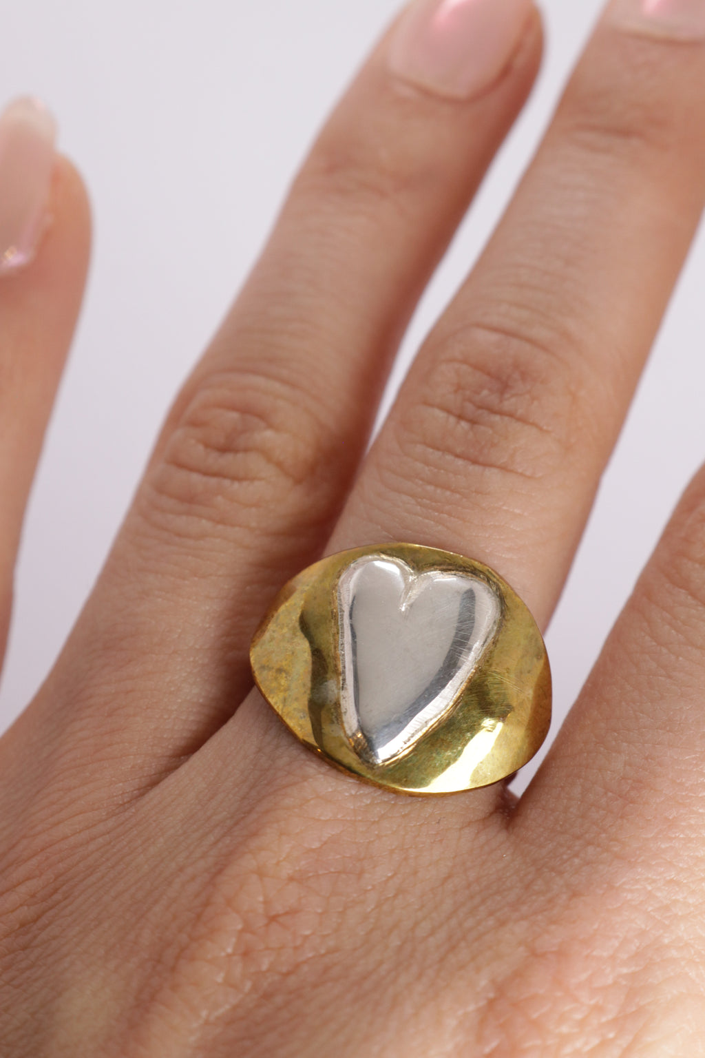 Shield ring  brass and silver