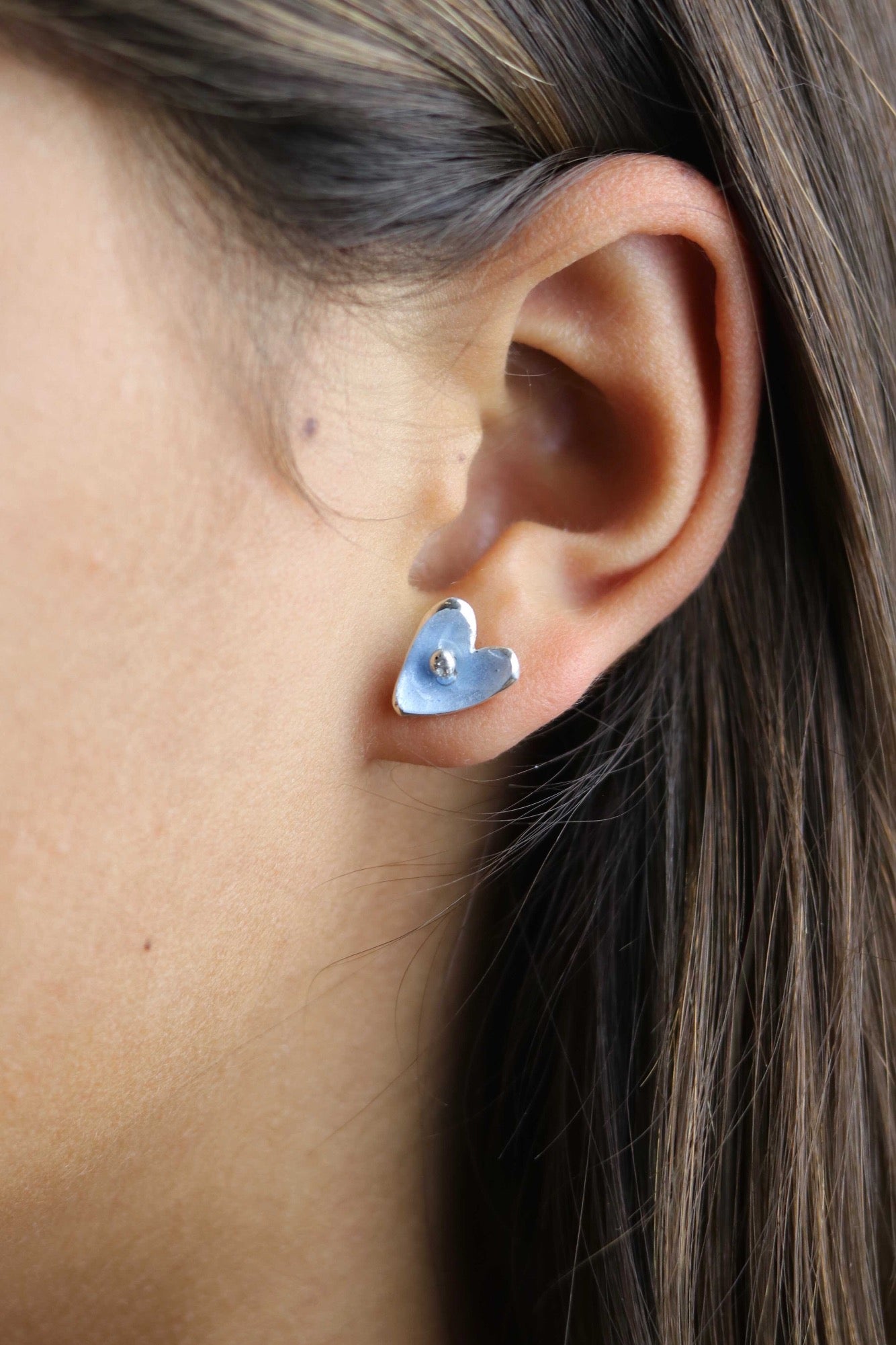 Blue Enamel Heart Stud