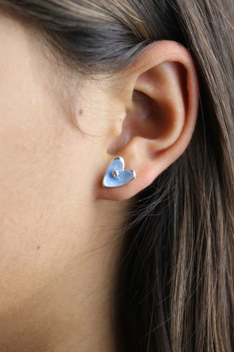 Heart Enamel Blue Stud