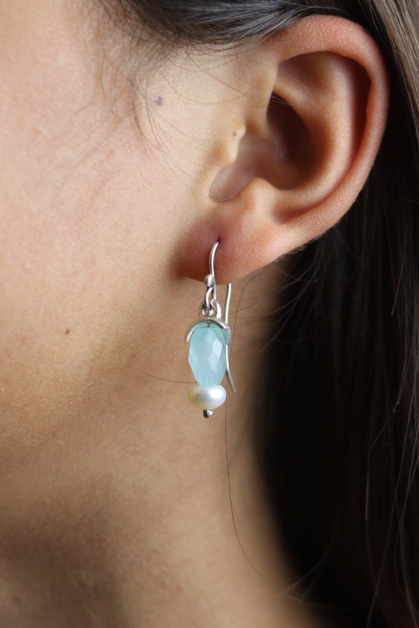 Chalcedony and Pearl Silver  Earrings