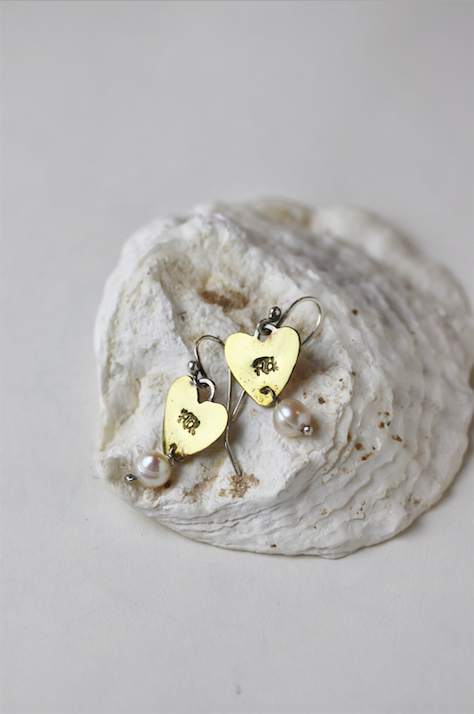 Brass heart, Silver & Fresh Water Pearl