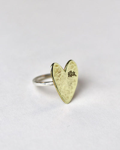 Flick Heart Ring, Brass and Silver