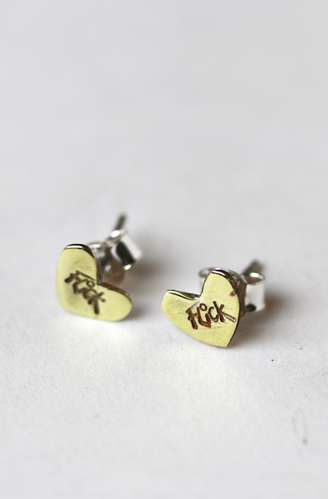 Flick Brass Heart and Silver Stud Earrings
