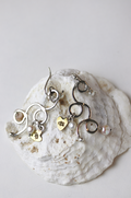 Doodad Earrings with Small Pearls and Brass Heart