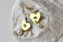 Load image into Gallery viewer, Flick Heart and Pearl Earrings, Brass, Silver &amp; Fresh Water Pearl