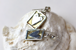 Postcard From The Heart Earrings, Brass & Silver