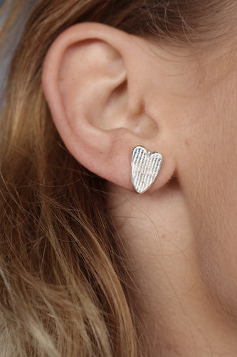 Grosgrain Silver Heart Stud