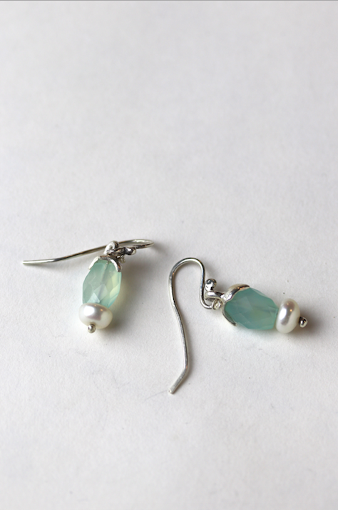 Chalcedony and Pearl Silver  Earrings