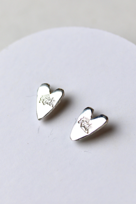 Flick Heart Stud Earrings, Silver