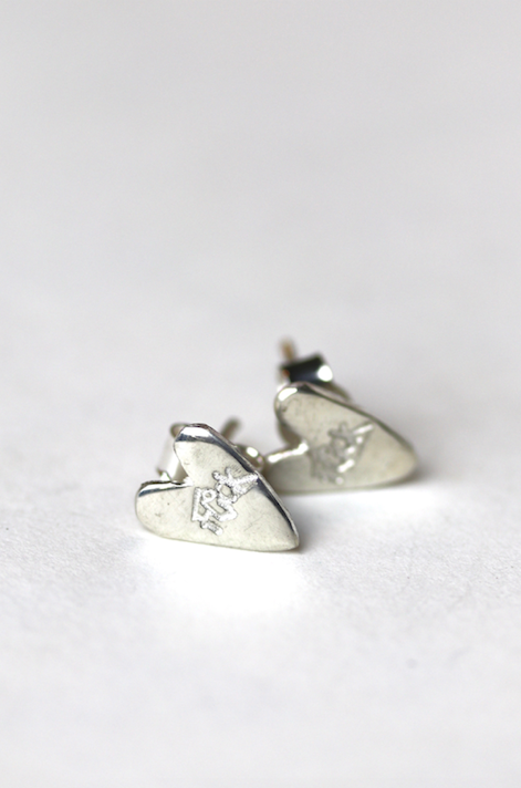 Flick Heart Stud Earrings, Silver