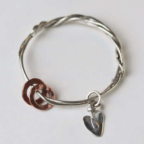 Silver Princess Charm Bangle, Silver & Copper