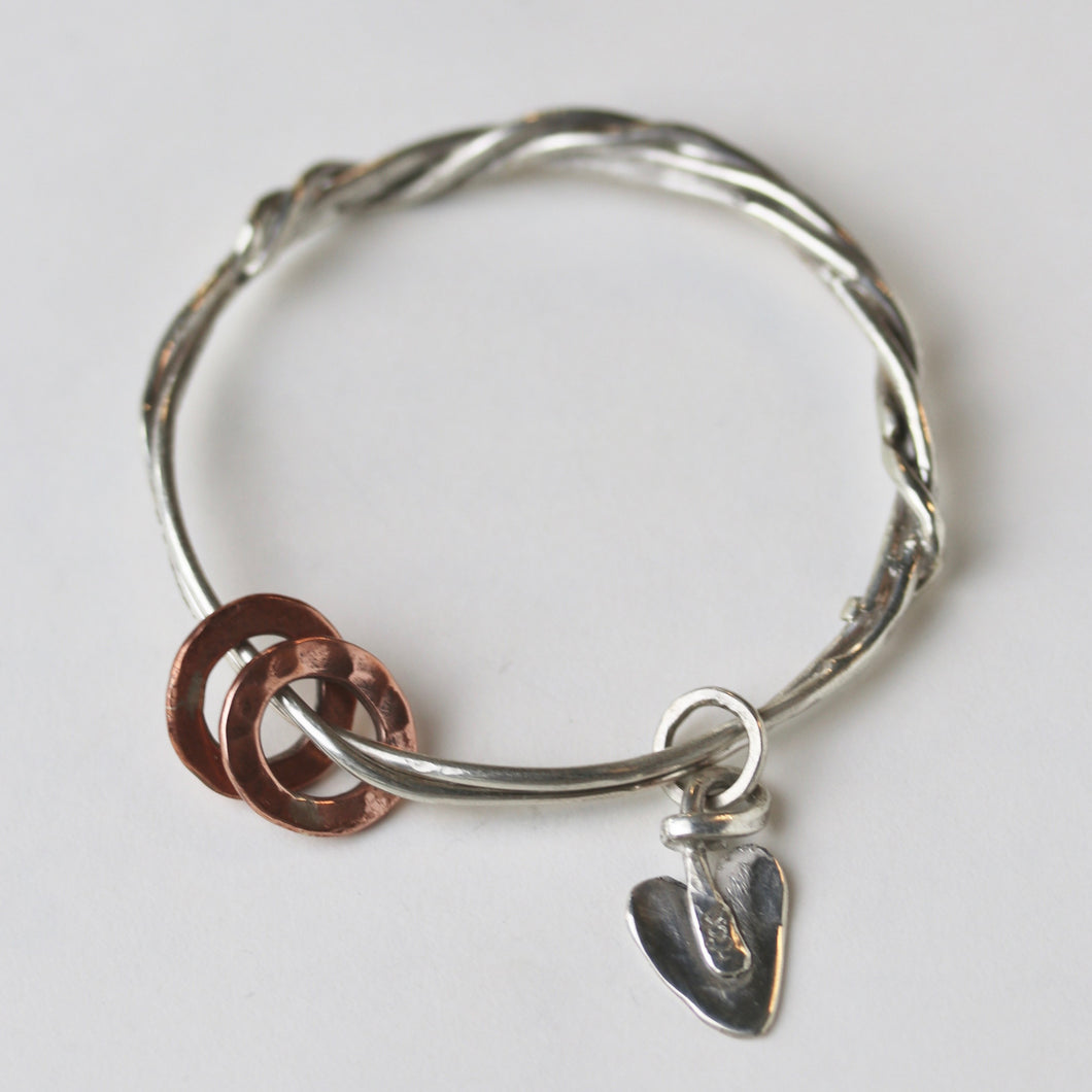 Silver Princess Charm Bangle, Silver & Copper