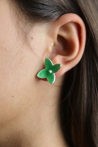 Enamel Flower Silver and Green