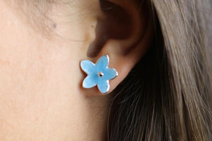 Flower Enamel Stud Earring, Blue Silver